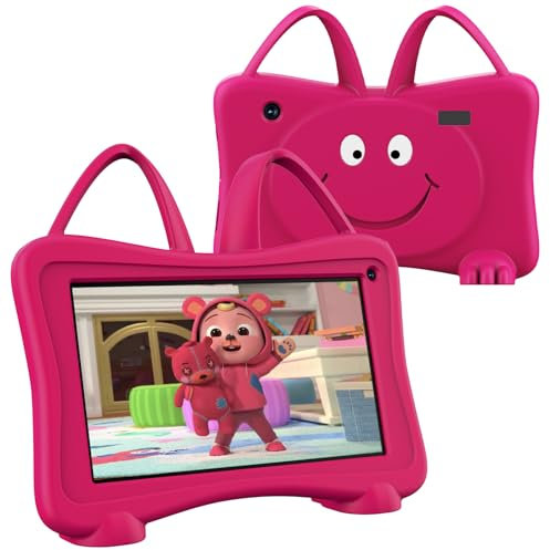 Tablette Enfants 7 Pouces Android éducative Enfant Applications Pré-Installé 32 GO ROM 64 GO Extension, Tablette pour Enfant avec Kid-Proof Étui WiFi Double caméra Contrôle Parental