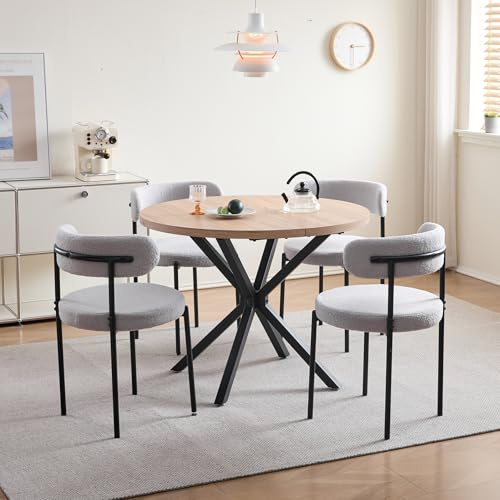 DEYARNA HOME Matgruppsset, bord och stolar, 100 cm runt matbord med 4 matstolar, bord och 4 stolar för kök, vardagsrum, balkong, restaurang, kontor ljusfärg + grå)