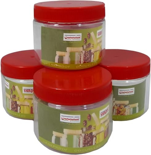 ANGIX 4 x 200ml Plastic Storage Jars & Canisters with Screw Top Lids, Airtight Food Storage Containers for Kitchen, Food, Spices, Herbs & Sweets, Clear Canister Pots