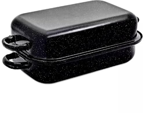 MIKONI Gänsebräter mit Tropfdeckel 35 x 24cm Emaille Bräter + Deckel Schmortopf Bratentopf Entenbräter 5L