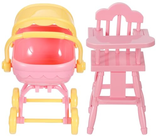 INOOMP Poussette Miniature pour PoupéE avec Chaise Haute Ensemble LéGer Portable pour Jeux IntéRieurs Et ExtéRieurs Jouet Poussette BéBé RéAliste avec Roues Accessoires pour PoupéEs