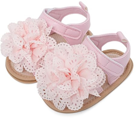LACOFIA Baby Girls Sandals Infant Breathable Summer Flower Sandals First Walking Shoes with Anti-Slip Soft Sole Pink 6-12 Months