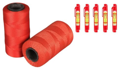 LSGZJZY Professional Nylon String Line Kit, 1000 Feet with 5 Line Level Tools, High Strength #18 Cord for Construction, Gardening, Masonry, Fishing (red)