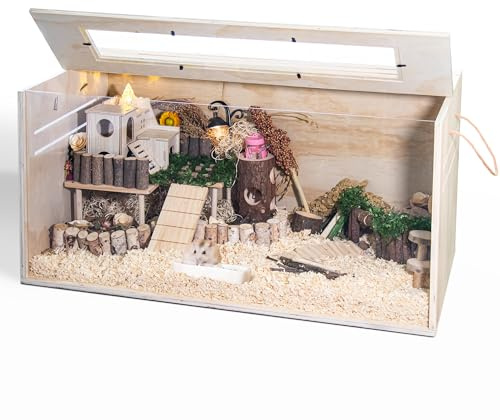 Hamster Cage Chewproof, 80CM Wooden Guinea Pig Cage for Small Animals, Openable Top with Easy View Acrylic Panels for Hamster, Rabbit, Guinea Pig, Hedgehog(80x40x40cm)