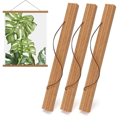 3 Stück Posterleiste 31cm, Magnetisch Posterschiene, Poster Aufhänger Bilderleiste Holz für Wandbilder und Poster, Bilderrahmen Posterrolle für Leinwände, Fotos und Drucke (31cm, 3pcs)
