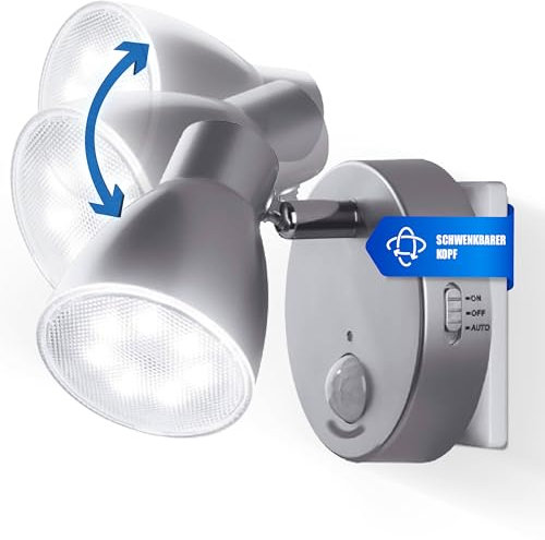 Trango TG2635-014 LED Sensor Nachtlicht – Titan – Drehbar & Schwenkbar – Automatikfunktion – Bewegungssensor – 230V Steckdosenlampe – Sicherheits- & Orientierungslicht