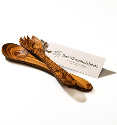 das Olivenholzbrett Cubiertos para Ensalada de Madera de Olivo, Servir, Aprox. 30CM, Producto Natural, Engrasada, Multa Grano, Arte Limpio Y Buena Pulido Procesamiento - 25cm