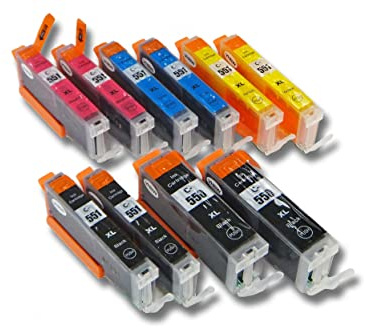 vhbw 10x Tintenpatronen kompatibel mit Canon Pixma MG5655, MG6650, MG6450, MG6350, MX725, MG7550, MG7150, MX720 Drucker + Chip (Kompatibel)