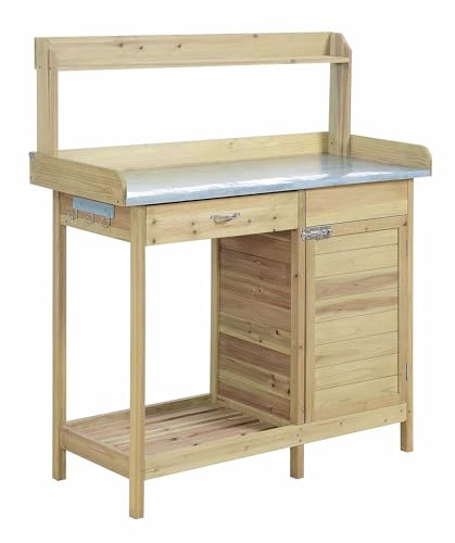 Convenience Concepts Deluxe 1 Drawer Potting Bench with Storage Cabinet and Shelves, Natural Fir