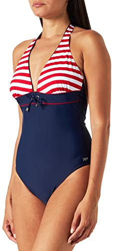 Haute Pression Y1006 - Traje de baño de una Pieza para Mujer, Color Marine (rayé Rouge), Talla 38