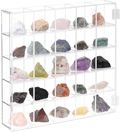 Ikee Design Acrylic Collection 25 Compartments Display Case with Magnets Door, Wall-Mounted Storage Organizer Rack for Small Pop Figure, Doll and Gemstones, Compartment: 2 W x 1.8D x 2H in