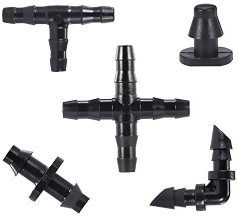 Kalolary Kit de 250 raccords d'irrigation, connecteurs barbelés pour tuyau de 6,35 mm (90 barbes droites + 70 tees + 30 coudes + 30 bouchons d'extrémité + 30 raccords à 4 voies)