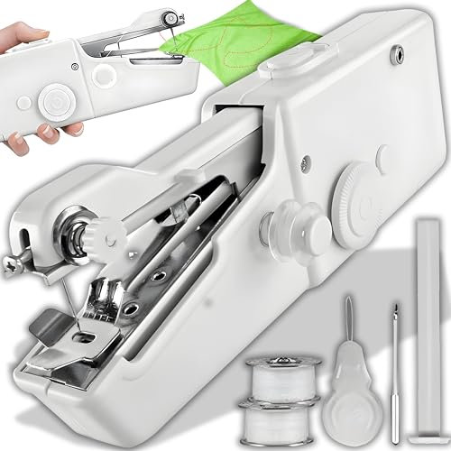 Retoo Elektrische Mini Nähmaschine mit 2 Fadenspulen, Tragbare Handnähmaschine mit Einfach Zu Bedienen, Mini-Nähmaschine, Handheld Nähen set, Reise-Nähset, Hause Nähset, Hand Sewing Machine, Weiß