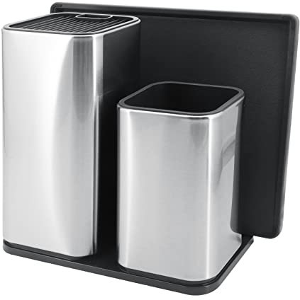 Beowanzk ceppo coltelli vuoto,porta coltelli cucina,portacoltelli,ceppo coltelli universale in acciaio inox, con slot per forbici e asta per affilare, portaposate, supporto per coltelli