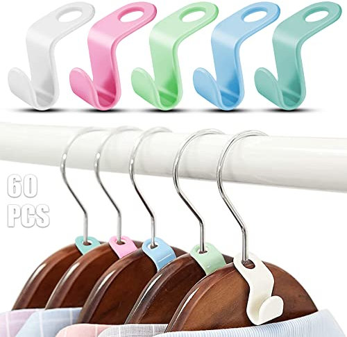 Dreamark Platzsparende Kleiderbügel, 60 Stück, ABS-Kunststoff, mehrfarbig, Kleiderbügelverbinder, Aufbewahrungshaken