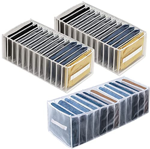 GOYADA 3 Pcs Boîte de Rangement pour Jeans, Organisateur de Tiroir Vetements en Nylon, Boîtes de Rangement Pliables avec Poignée pour Ranger T-Shirts, Jeans, Chemises, Pulls - 12 Compartiments