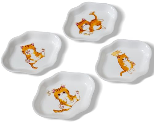 Cinf White Ceramics Tea Bag Coasters Caddy Holder Thanksgiving Set of 4 Cat for Used Tea Bag Spoon Rests Snack Dish