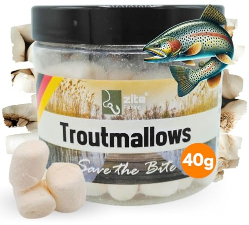 Zite Fishing Trout Mallows Forellenköder - Hochfängiger Forellenteig auftreibend - Troutmallows Starke Aromen & Leuchtende Farben, 40g Dose, Forellen Köder für Grundmontage (Knoblauch weiß)