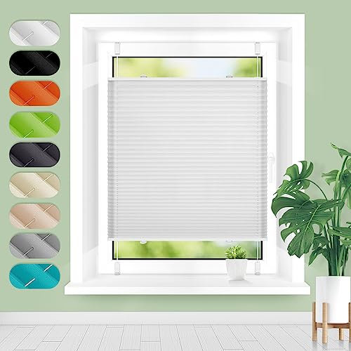 Homland Plissee ohne Bohren Klemmfix B95 x H130 cm Weiß, Plissees für Fenster und Tür, Jalousie Easyfix Plisseerollo mit Klemmträger Sonnenschutz und Sichtschutz lichtdurchlässig Rollo