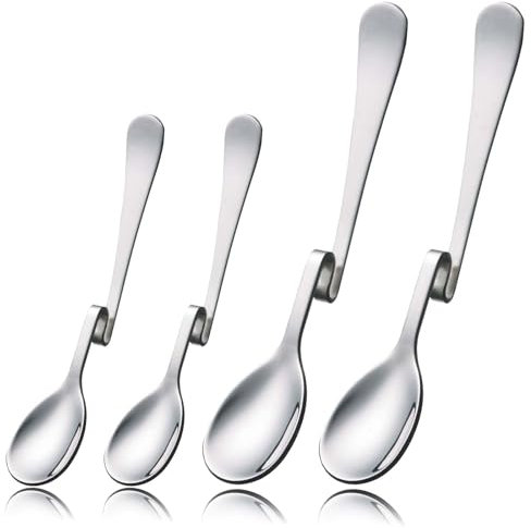 Edelstahllöffel mit gebogenen Griffen, 4 Stück Milchumrührlöffel, Longdrinklöffel mit Knick, Latte Macchiato Löffel, Honiglöffel, Für zu Hause, im Büro, im Café und auf Reisen (Silberfarben)