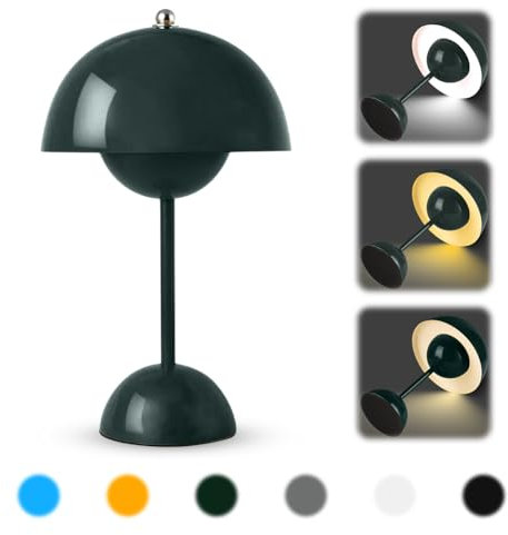 Flowerpot LED-bordslampa, trådlös, med batteri, 3 000–6 000 K, modern uppladdningsbar sänglampa med touch-funktion och dimbar i 3 ljusstyrkenivåer, svamplampa för sovrum, vardagsrum och kontor (grön)