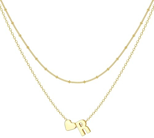 BodyBonita Collar Mujer con Inicial R en Forma de Corazón Chapado en Oro de 16 Quilates, Delicado Collares Personalizados con Letras Pequeñas Joyas de Mujer de Moda