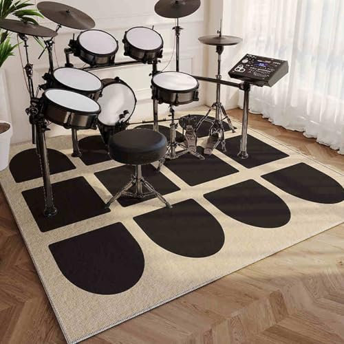 Qesjodfu Schlagzeugteppich 140 x 100 cm Schlagzeug Teppich Trommelteppich Schallschutz Akustik Teppich Drum Teppich Musikinstrumente Bodenmatte Elektronisches Jazz Schlagzeug Kit für Bass Snare Drum