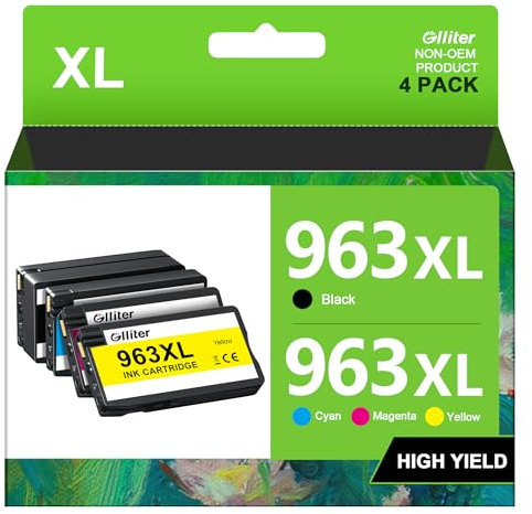 Glliter 963XL Multipack für HP 963 Drucker patronen XL für hp 963xl Multipack Kompatibel für hp officejet pro 9012e 9010 patronen Multifunktionsdrucker (4er-Pack)