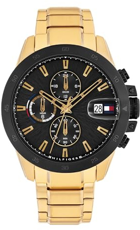 Tommy Hilfiger Dual Time Watch for Men with Gold Colored Stainless Steel Bracelet - 1792199