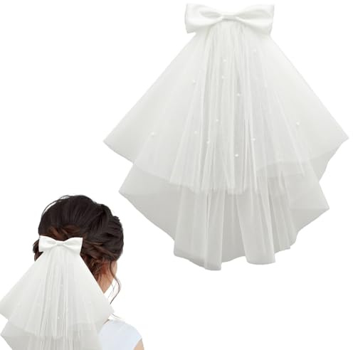 Plipdhy Velo da Sposa Corto,Velo Sposa in Tulle con Perline per Addio al Nubilato,Accessorio per Capelli per Matrimonio,Damigelle