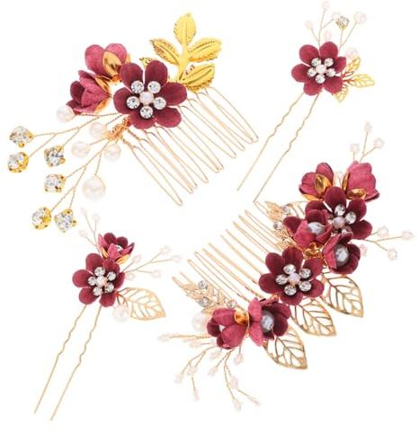 KAILIKETIY Peigne à Cheveux Mariée Fleur et Rouge Accessoires Mariage et Confortables pour Coiffure Épingles Cheveux Mariage pour Cérémonie et Fête