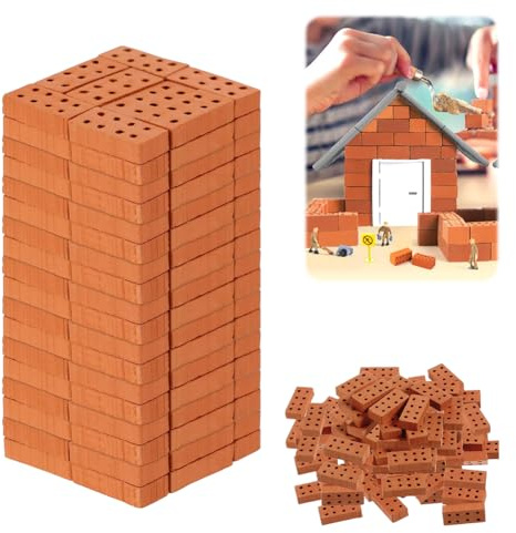 BNGXR 50 Pièces Mini Briques, Red Mini Brique de Construction 8 Trous, Mini Bloc de Ciment Petits Modèles, Accessoires Aménagement Paysager Miniature pour DIY Fairy Garden Dollhouse Decor