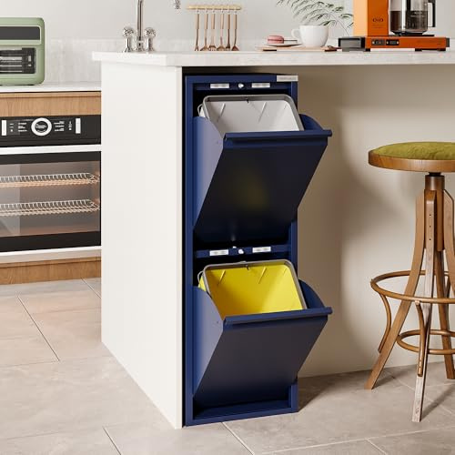VEEHAUS Küche Mülleimer Für Den Vielseitigen Einsatz Mit Klappen Aus Edelstahl Stilvoller Abfalleimer Für Eine Effiziente Und Praktische Aufbewahrung Denim (2 x 15 LT - 30 LT)