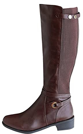 Generisch - Stivali da donna invernali con tacco spesso, stivali lunghi, stivali da ginocchio, in pelle, per l'inverno, caffè, 44