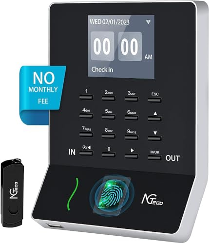 NGTeco Pointeuse Horaire Personnel, W2 WiFi Biométrique Pointeuse à Empreinte Digitale, avec APP pour iOS Android (Français)