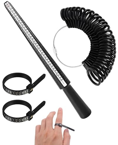 UYRVAPE 4 Pièces Outil de Mesure pour Bague, Ensemble Mesure Doigt Professionnel, Mesure Doigt pour Bague Guide des Tailles Baguier de Doigt pour Tailles EU UK