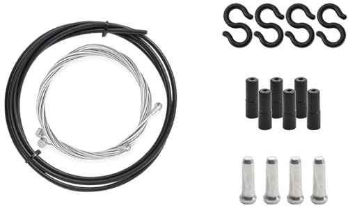 Kit de Cable Frein Velo Universel Noir Gaine Cable Velo et Cable Acier pour Velo de Route Frein VTT Pieces Detachees de Velo Embout Cables Velos Cables et Gaines de Frein Velo Set Complet Velo