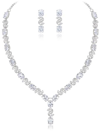 Clearine Mujer Elegante Delicate Zirconia cúbica Infinity Y-Shape Collar Dangle Pendientes Set