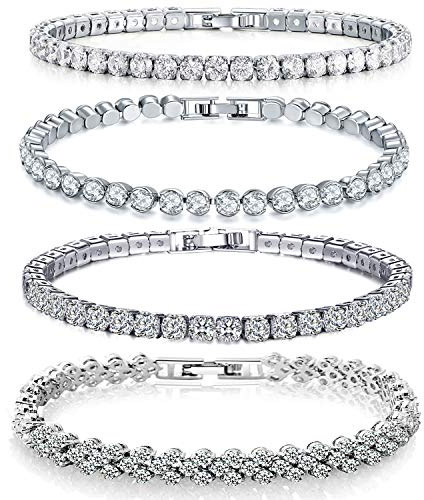 DTWAWA 4 Pieces Tennis Bracelets for Women, Crystals Rhinestone Bangle