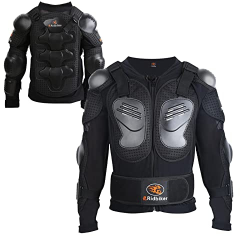 RIDBIKER Giacca protettiva integrale per bambini, per moto, motocross, dirt bike, corsa, sci, pattinaggio, protezione per seno, torace, colonna vertebrale, colore nero (S)
