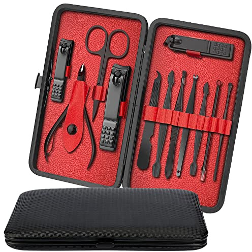 iSOUL Nail Clippers Manicure Set 12Pcs Men, Women Stainless Steel Professional Nail Clipper Set Stainless Steel Grooming Kit for Thick Nails Cuticle Remover Toenail Care Cutter Pedicure Nail Kit