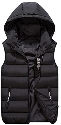 GIBZ Homme Veste sans Manches Doudoune Légère Gilet à Capuche Manteaux épais en Chaud Hiver avec Poches Zippé, Le noir, XL