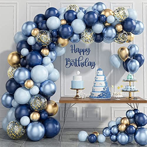 133pcs Navy Blue Balloon Arch Kit - Navy And Gold Balloon Garland Kit With Gold Confetti Balloon, Diy Balloon Arch For Boy Men Birthday Space Party Wedding Baby Showers Graduation Decoration