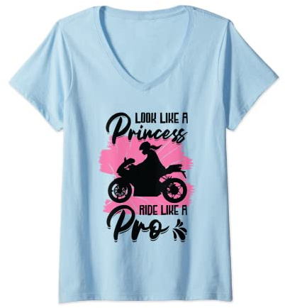 Mujer Montar Bicicleta Biker Girl Motociclismo Motocicleta Camiseta Cuello V