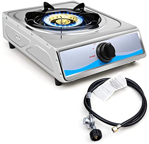 Propane Gas Cooktop，Single Burner Gas Stove Stainless Steel Portable Gas Stove，Auto Ignition Camping Single Burner LPGfor RV, Apartments, Outdoor