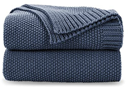 CozeCube Blue Throw Blanket for Couch, Soft Cozy Cable Knit Throw for Bed Sofa Living Room, Lightweight Warm Decorative Farmhouse Christmas Blanket, 60x80, Dusty Blue