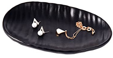 Feyarl Schmuckschale Schwarze Schlüsselschale Dekotablett Oval Schale Tablett für Münzen Schlüssel Schmuck im Flur Eingangsbereich Badzimmer