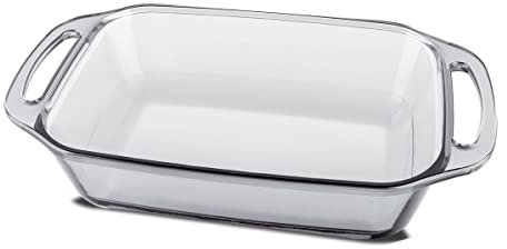 JUANIO Bandeja de horno con asas, Fuente para gratinar, Molde para hornear rectangular de vidrio, capacidad 2.7 L - Longitud 34.8 x Profundidad 19.8 x Altura 6.9 cm