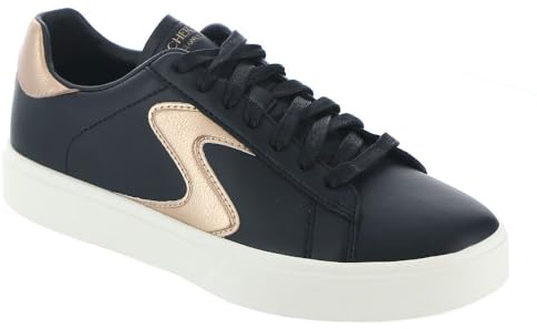 Skechers Women's Eden Lx Beaming Glory Sneaker, Black Duraleather/Rose Gold Trim, 4 UK