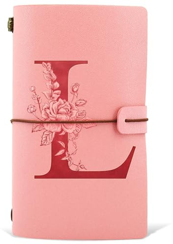 Diario in Pelle PU iniziale, Taccuino Diario di Viaggio, Rosa Quaderno Scrittura Appunti Agenda, Compleanno Natale Regalo per Donna Ragazze Amica Studenti Sorella Collega Maestre Rosa(L)